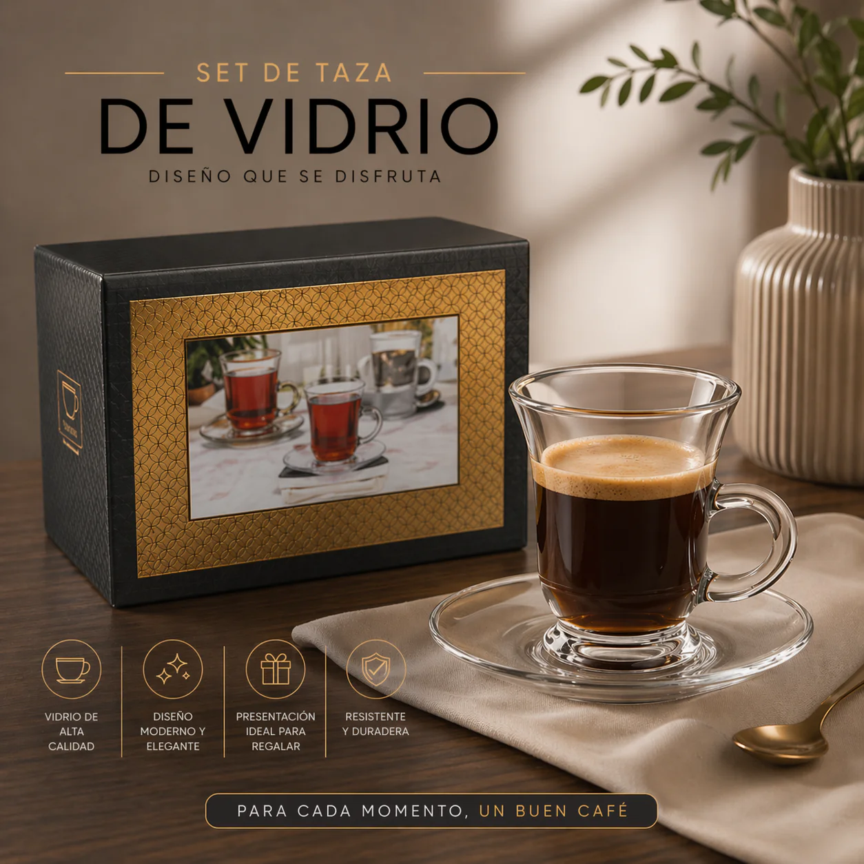 Set 12 Piezas de Taza con Plato 6und y 6und de Vidrio 41267 Café. Espresso.