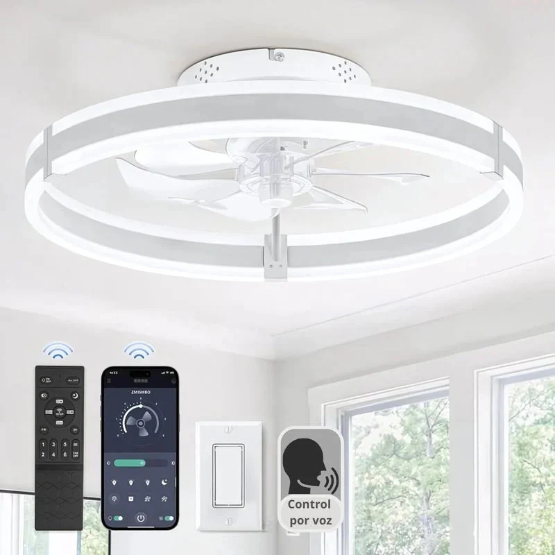 Abanico De Techo 13" Con Luz Led Dimeable. Ventilador A Control Remoto Y Control Por Voz Offline. Color Blanco. TU575