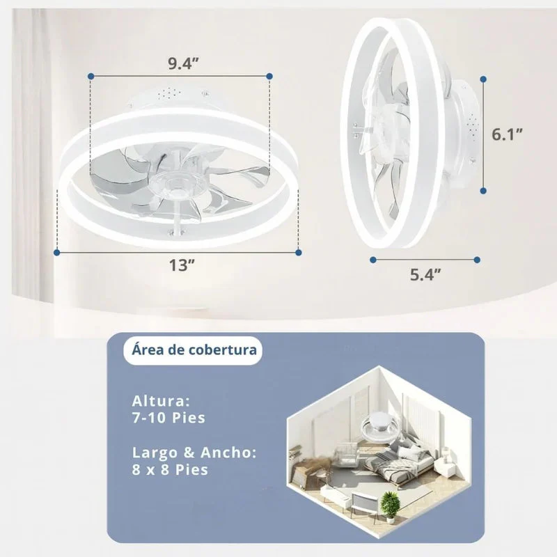 Abanico De Techo 13" Con Luz Led Dimeable. Ventilador A Control Remoto Y Control Por Voz Offline. Color Blanco. TU575 - Image 6