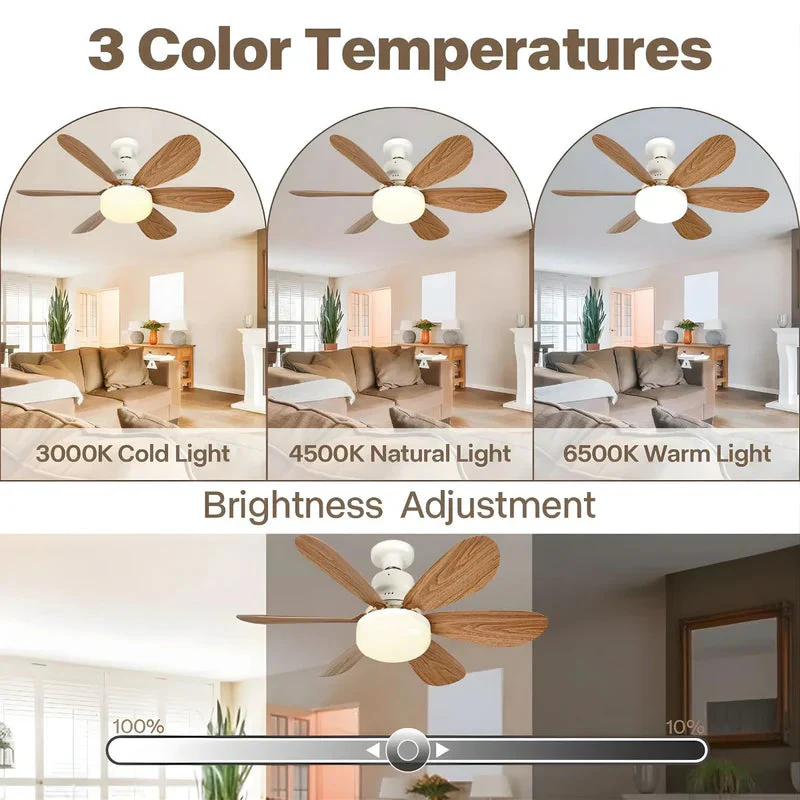 Abanico De Techo 20" Socket E27 Con Luz LED 3 Tonos 3000/4000/6500K, 1900 Lúmenes, 6 Aspas, 3 Velocidades, 520X185mm. Color Madera. AB1505 - Image 4