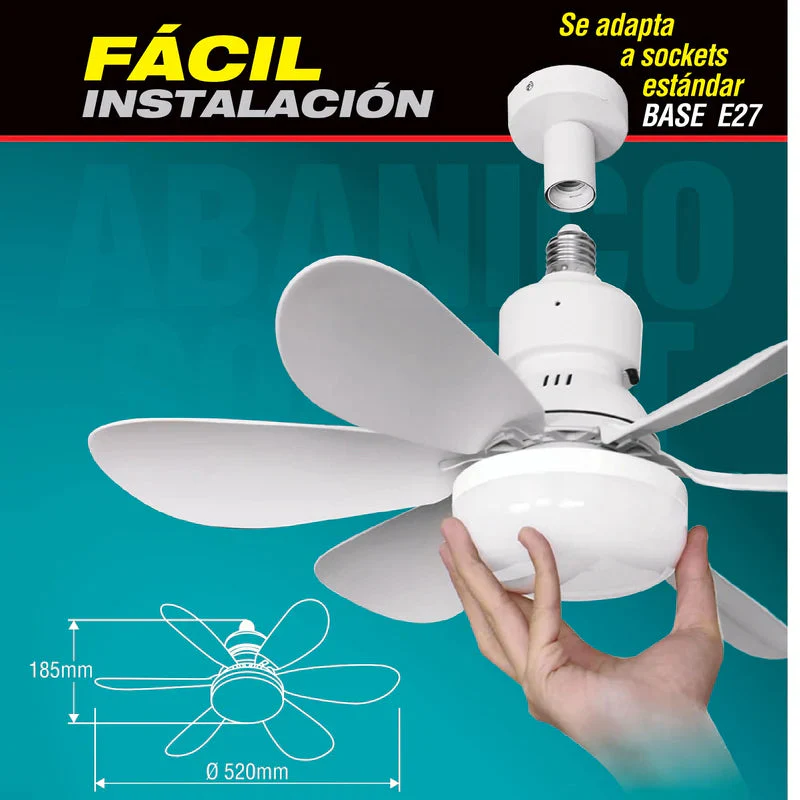 Abanico De Techo 20" Socket E27 Con Luz Led Tono Ajustable 3000/4000/6500K, 1900 Lumens 6 Aspas 3 CCT 520X185mm ELT0387 - Image 4