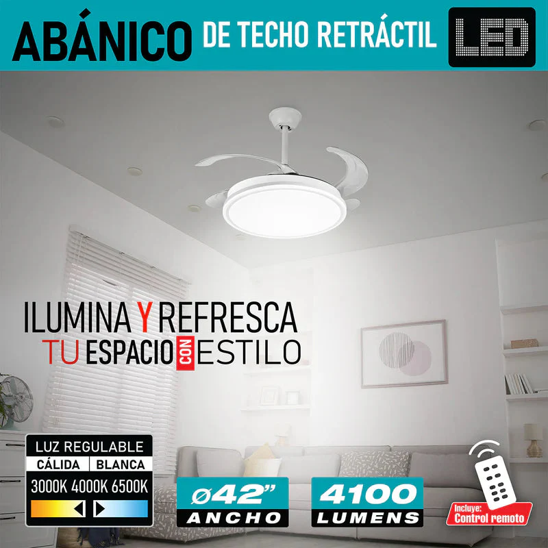 Abanico De Techo Con Lámpara. 3 Tonos De Luz. 42" Ventilador A Control Remoto. Fan 110V Color Blanco AN51 - Image 2