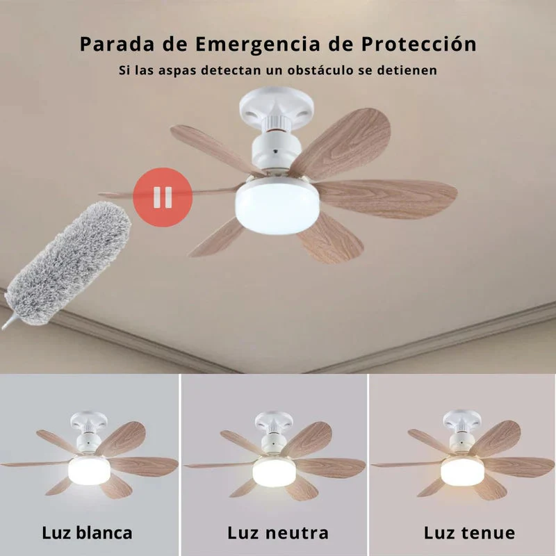 Abanico De Techo De Madera Socket E27 Con Luz Led Regulable 3000-6500K. Ventilador 3 Velocidades, 6 Aspas Y Control Remoto. 520X185mm. TU121 - Image 3