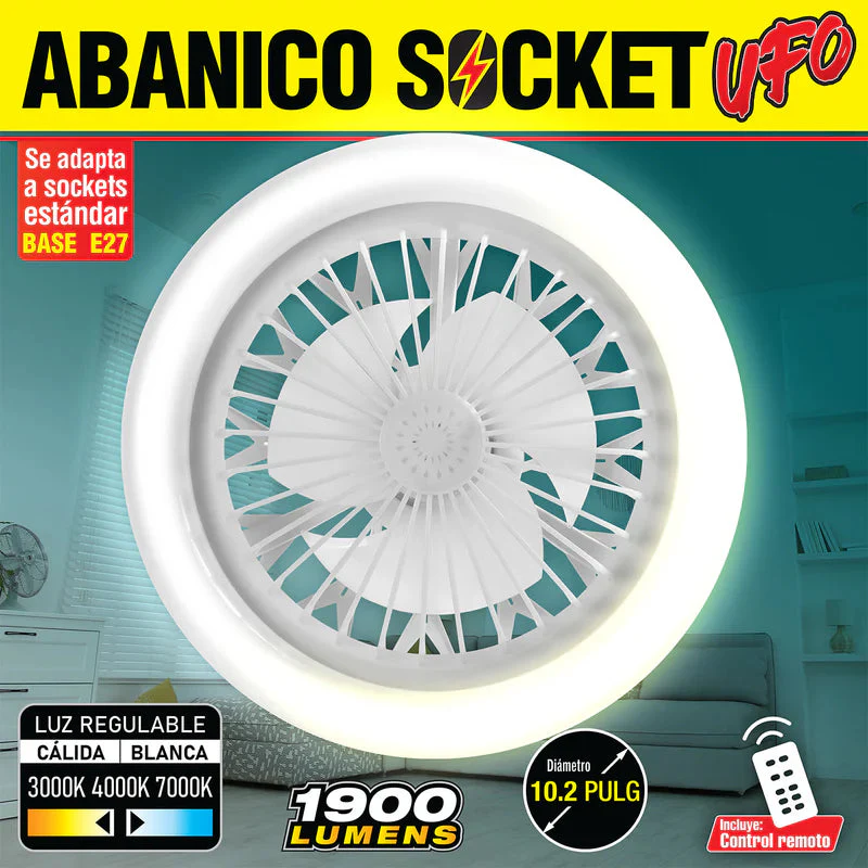 Abanico Socket De Techo Ventilador UFO LED 10" Base E27 30W, Luz Regulable Calido Y Blanco, CCT. 260X120mm Dimeable AN54 - Image 2