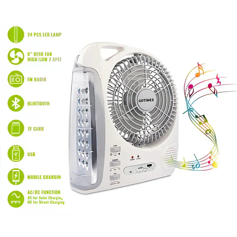 Abanico Solar Portátil 8". Ventilador Recargable Con Panel Solar. Con Luz LED Y Bocina Integrada. AB839 - Image 5