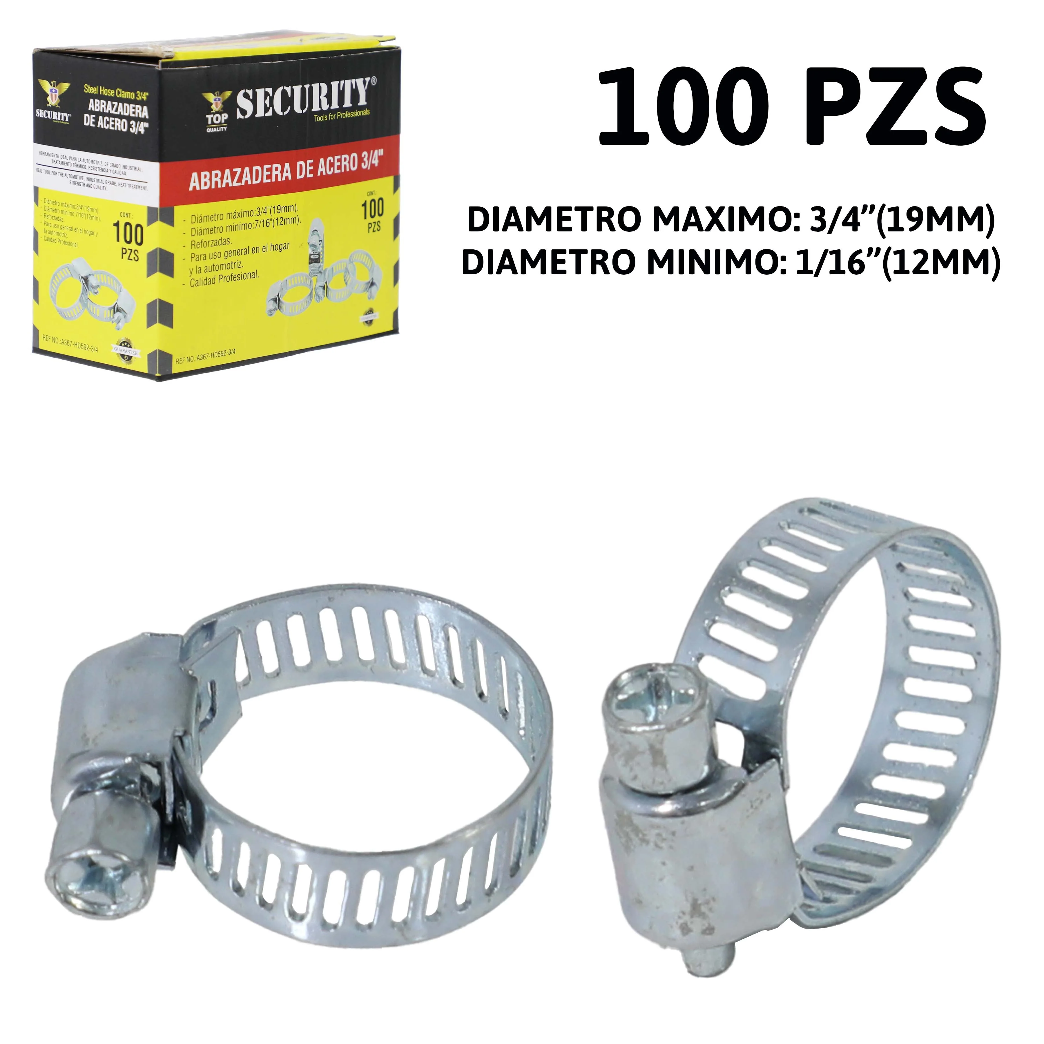 Cajeta de 100UND Abrazaderas o Anillo de Gas de 1/16" a 3/4" Security A367-HD592-3-4