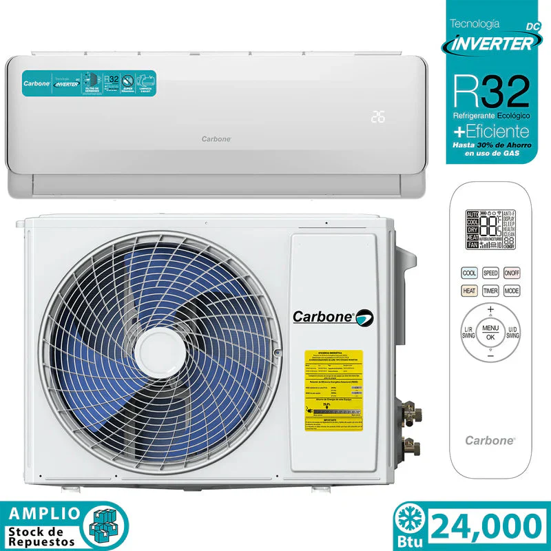 Aire Acondicionado Split Inverter 24,000 Btu R32 Coil De Cobre SEER 19 BTU-01-24000-INV