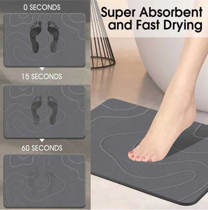Alfombra De Baño De Diatomeas Super Absorbente Antideslizante. Tapete Baño De Secado Rápido. Color Gris 60X39cm. TU030
