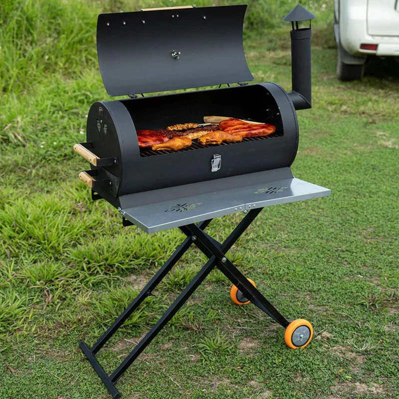 Asador A Carbon Parrilla De Carbón Para BBQ 69X34x103cm De Hierro Con Termómetro Y Mango De Madera. UN-A034