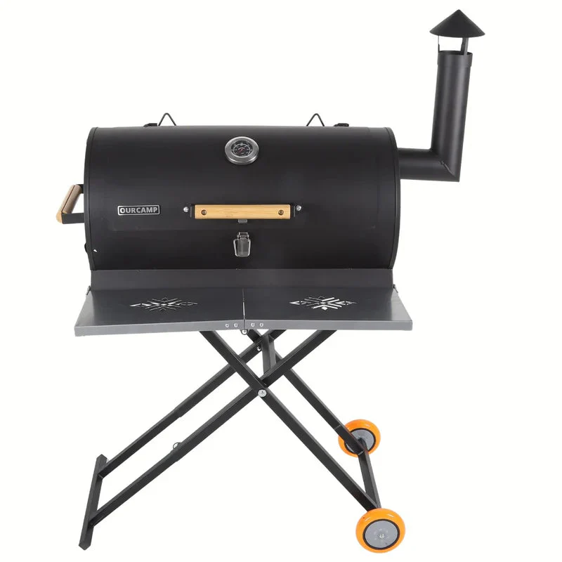 Asador A Carbon Parrilla De Carbón Para BBQ 69X34x103cm De Hierro Con Termómetro Y Mango De Madera. UN-A034 - Image 3