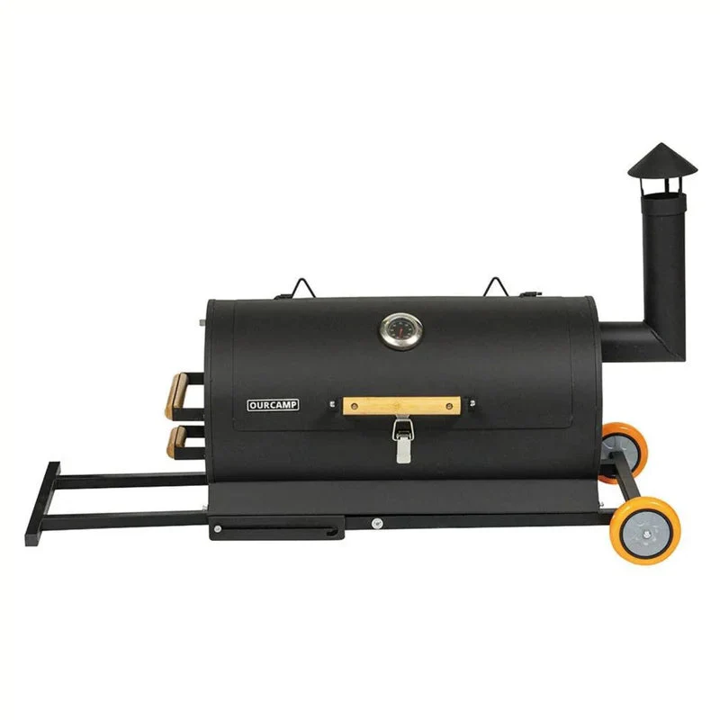 Asador A Carbon Parrilla De Carbón Para BBQ 69X34x103cm De Hierro Con Termómetro Y Mango De Madera. UN-A034 - Image 4