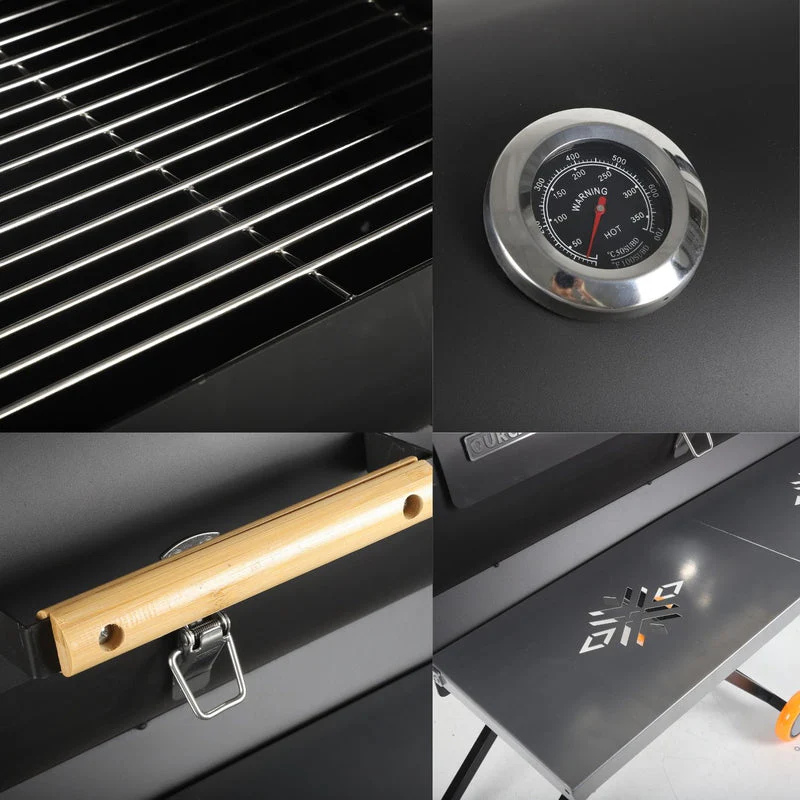 Asador A Carbon Parrilla De Carbón Para BBQ 69X34x103cm De Hierro Con Termómetro Y Mango De Madera. UN-A034 - Image 5