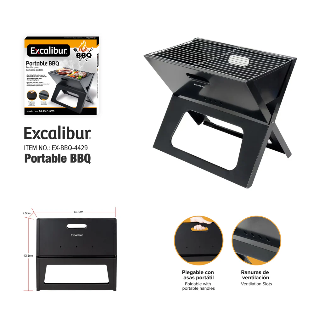 Asador Portátil a Carbón Excalibur EX-BBQ-4429 Barbacoa. BBQ. Parrilla.
