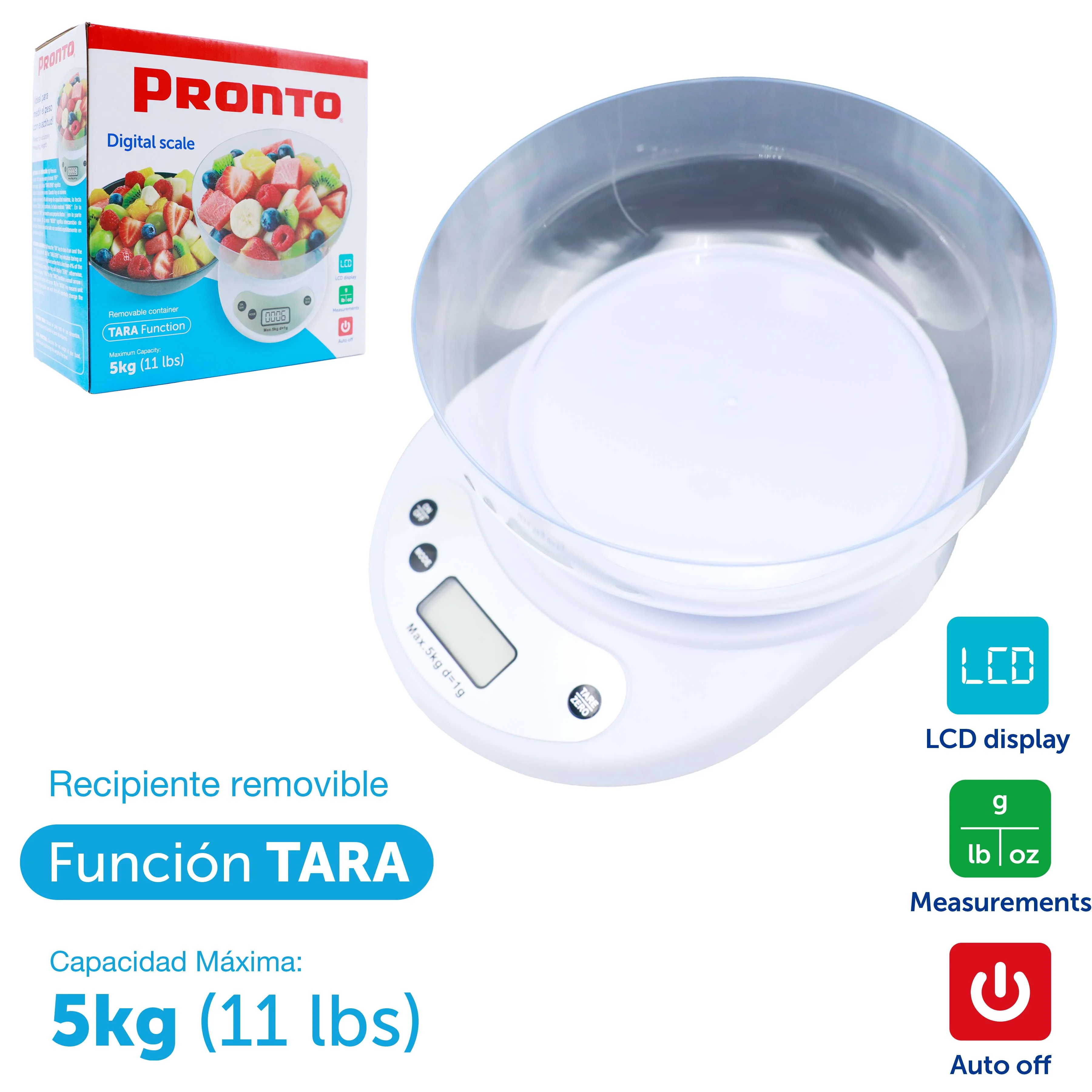 Balanza Digital 5kg/11Lb con Recipiente Pronto A164-SF200 Báscula. Pesa.