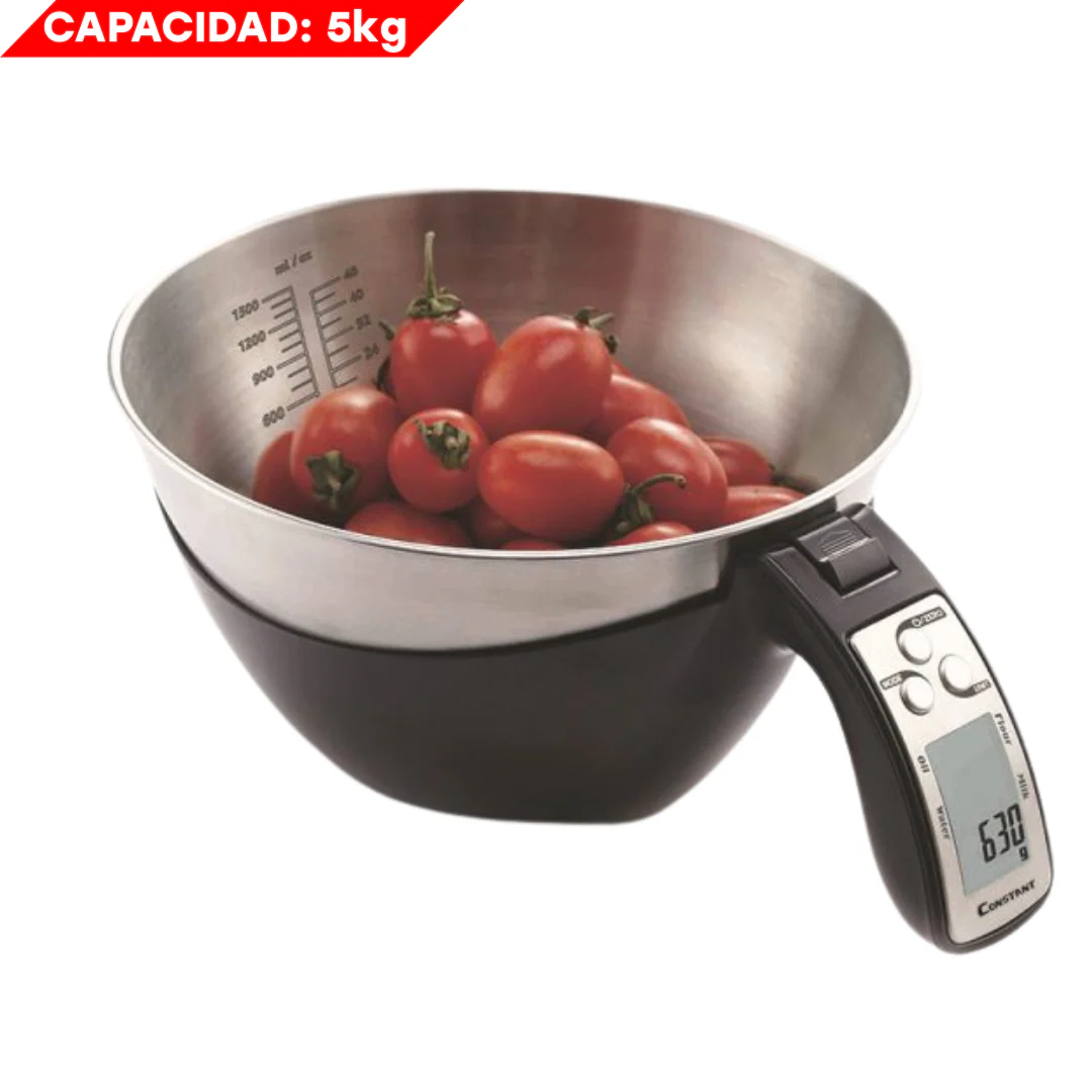 Balanza Digital con Tazón de Acero Inoxidable 5kg 14192-259B Báscula. Pesa.