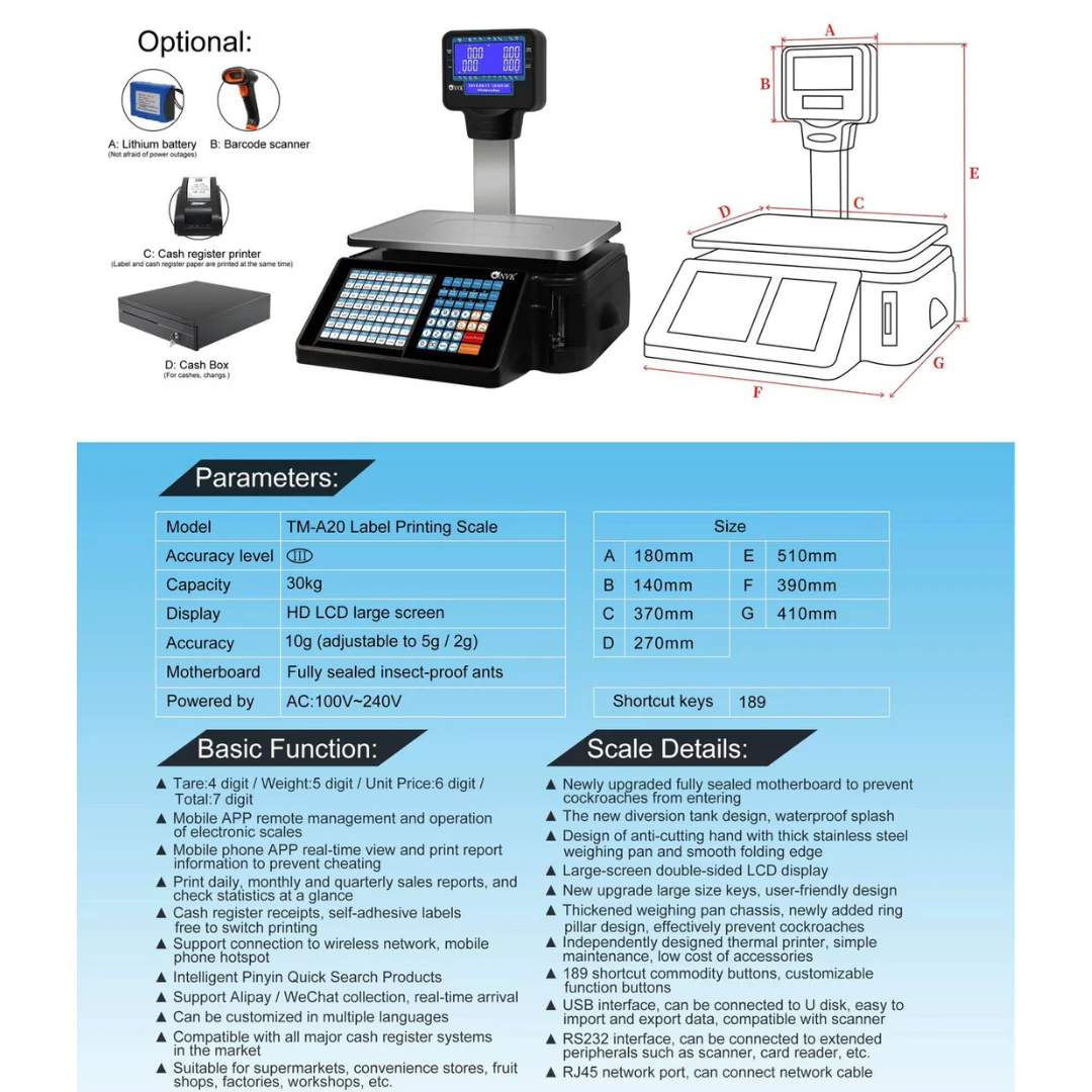 Balanza Digital de 30kg con Impresión de Código de Barra Con WIFI TM-A20 Báscula. Pesa. - Image 4
