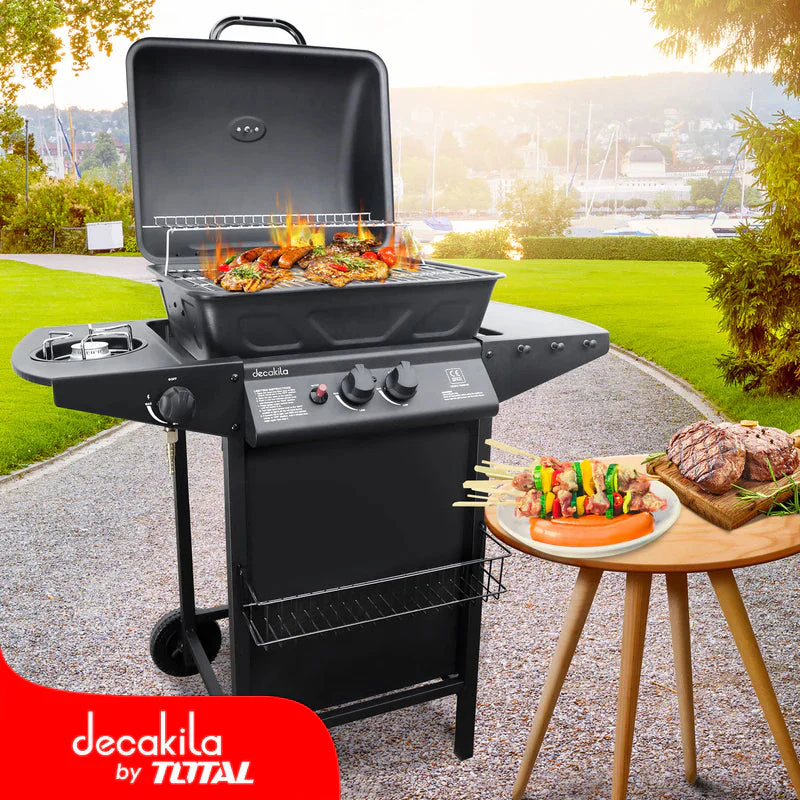 Barbacoa A Gas 8KW 2 Quemadores + Hornilla Lateral Decakila KMGS005B