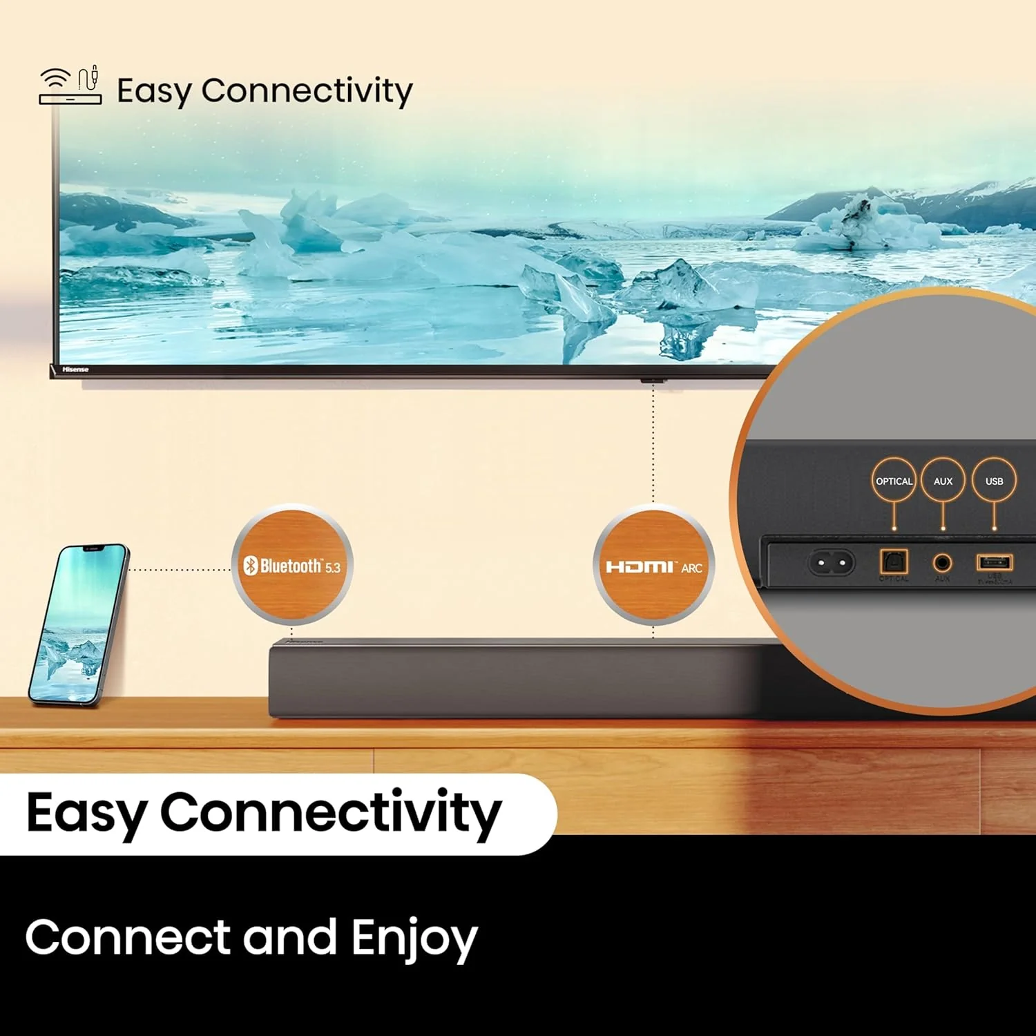 Barra de Sonido 3.1 Canales con Subwoofer Inalámbrico 480W DTS Virtual: X Dolby Digital Plus Bluetooth Hisense HS3100 - Image 12