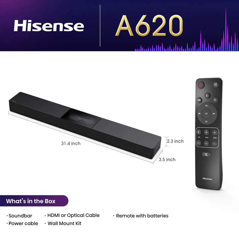 Barra de Sonido Todo en Uno 2.1 Canales con Subwoofer 240W Dolby Digital Bluetooth Hisense A620 - Image 13