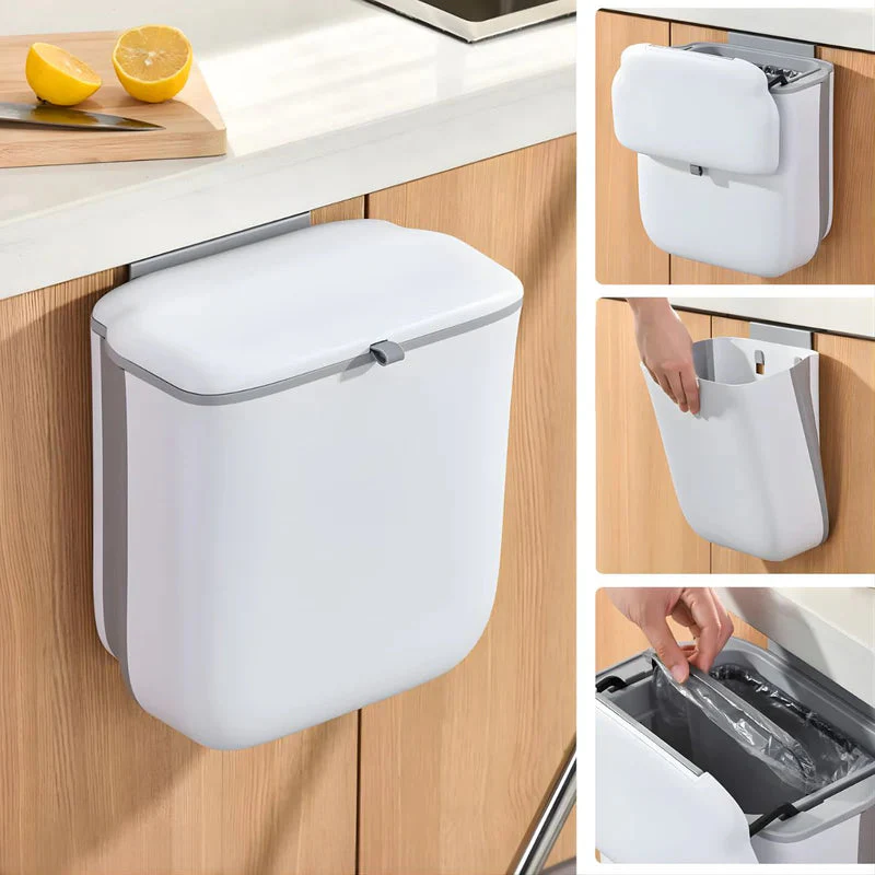Basurero Plegable (9L) Para Cocina. Bote De Basura Montado En Pared O Gabinete. Tinaco Con Tapa De Doble Apertura. LT017