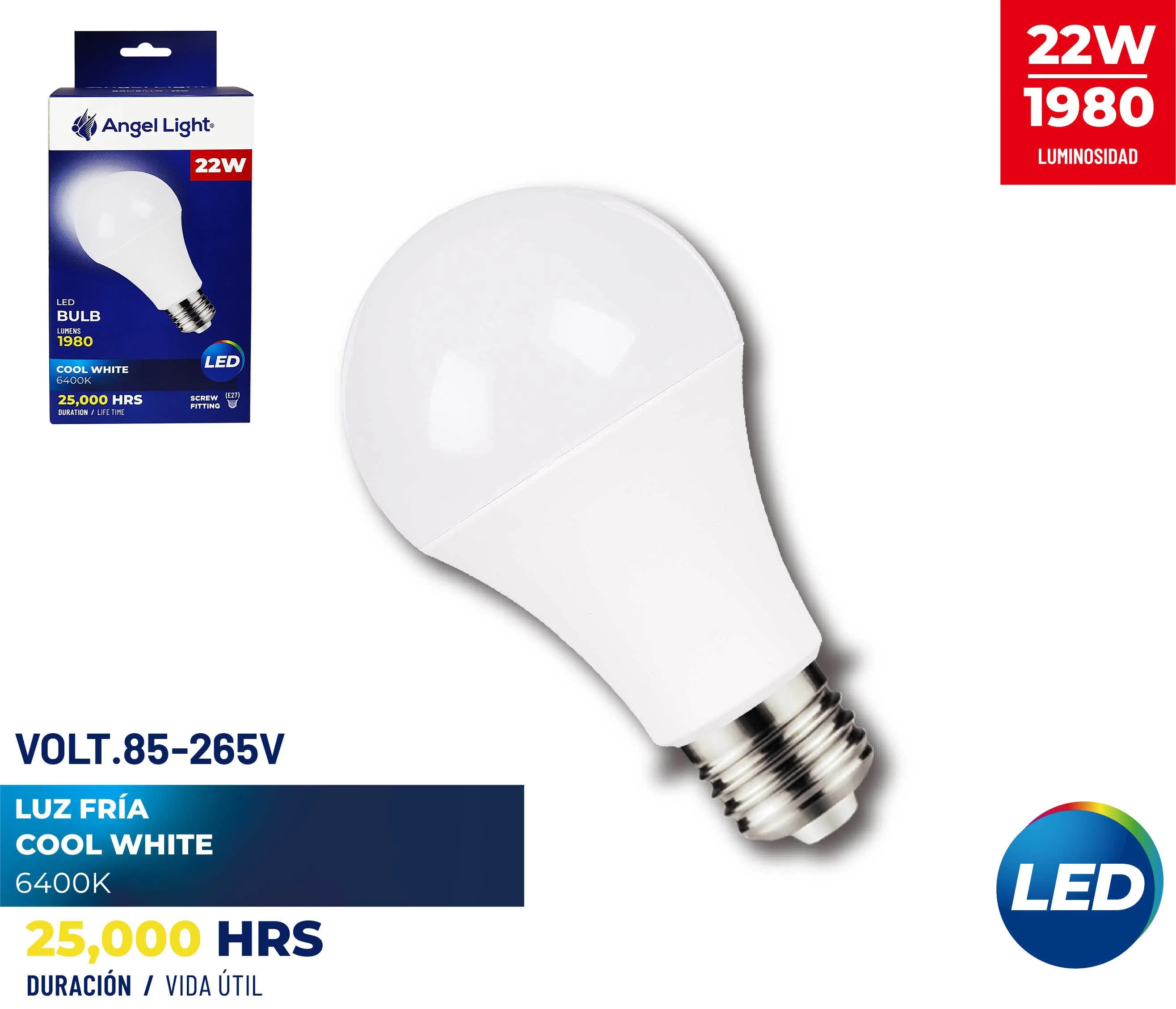 Bombillo LED 22W Luz Fría Angel Light A105-TLP-22W - Image 2
