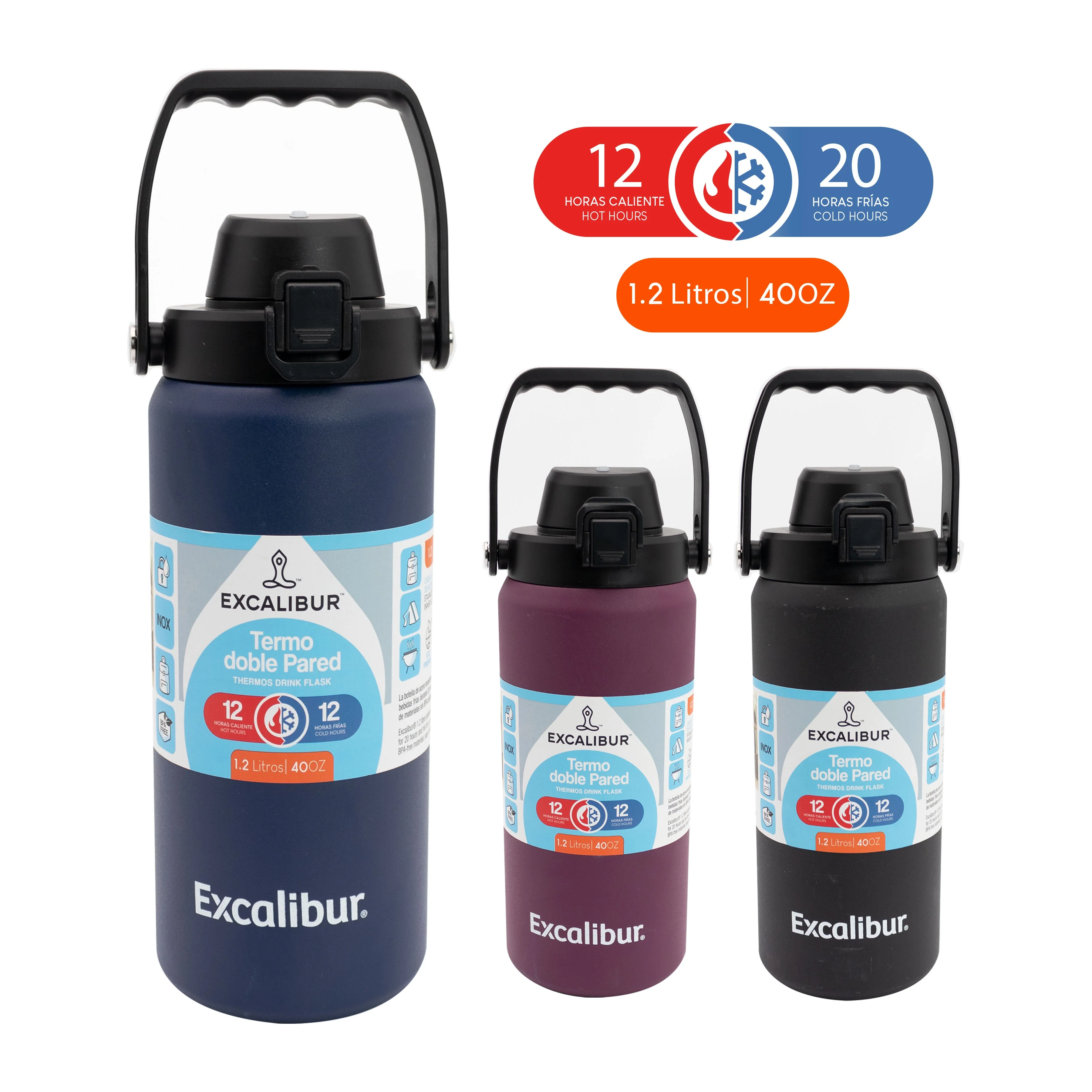 Botella Térmica de 1200ml de Acero Inoxidable Excalibur A164-VB2210