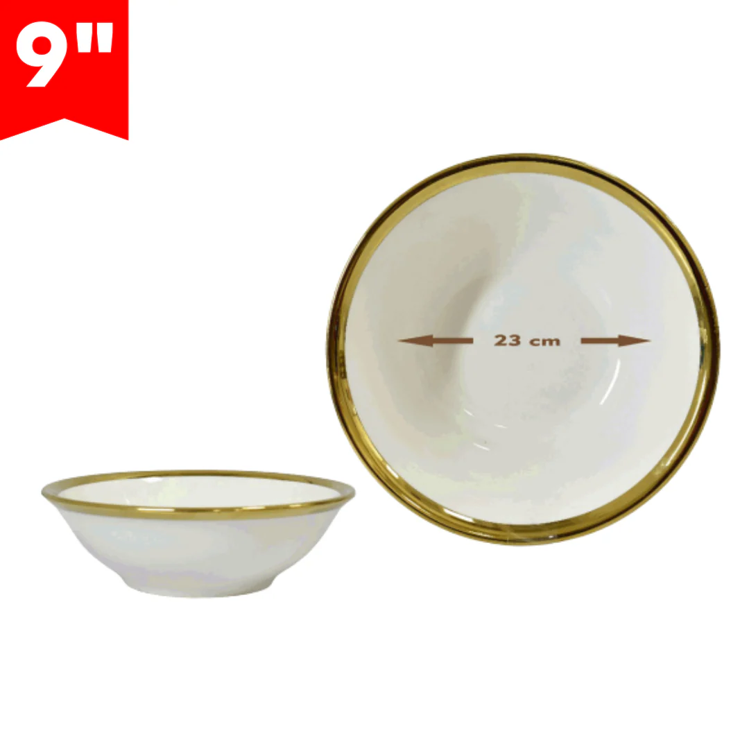 Bowl de Cerámica 9" con Bordes Dorado 87648 Plato.