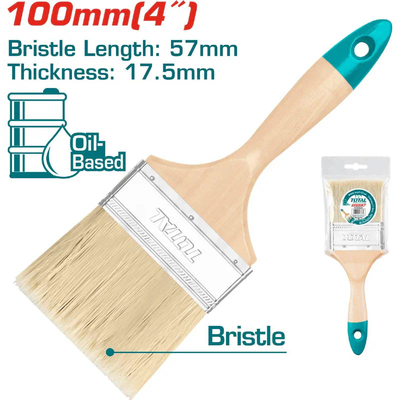 Brocha De 4" (100Mm). Largo 57Mm Grueso Del Pelo 18.5Mm. Mango De Madera. Total THT84041