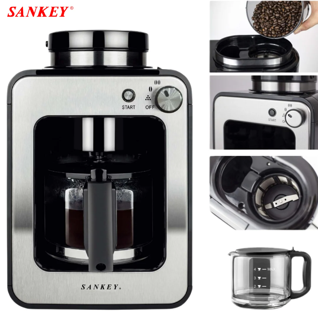Cafetera con Moledora de Café 4 Tazas Sankey CM-401GR