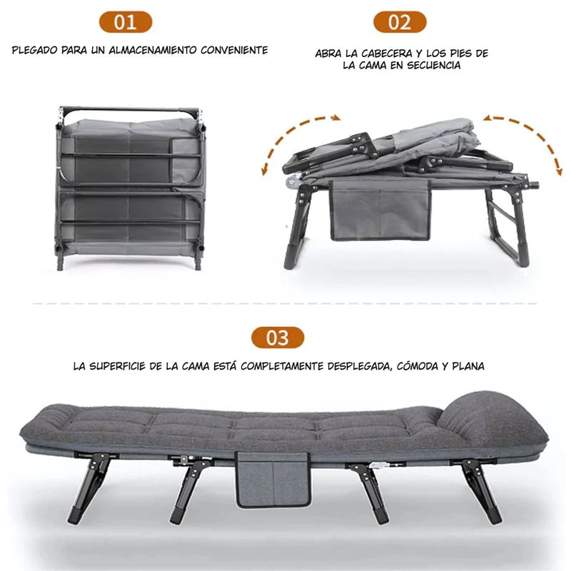 Cama Auxiliar Plegable Catre Portátil. Silla Reclinable Convertible En Cama. Catre Con Respaldo Ajustable. 66*190Cm TU255 - Image 4