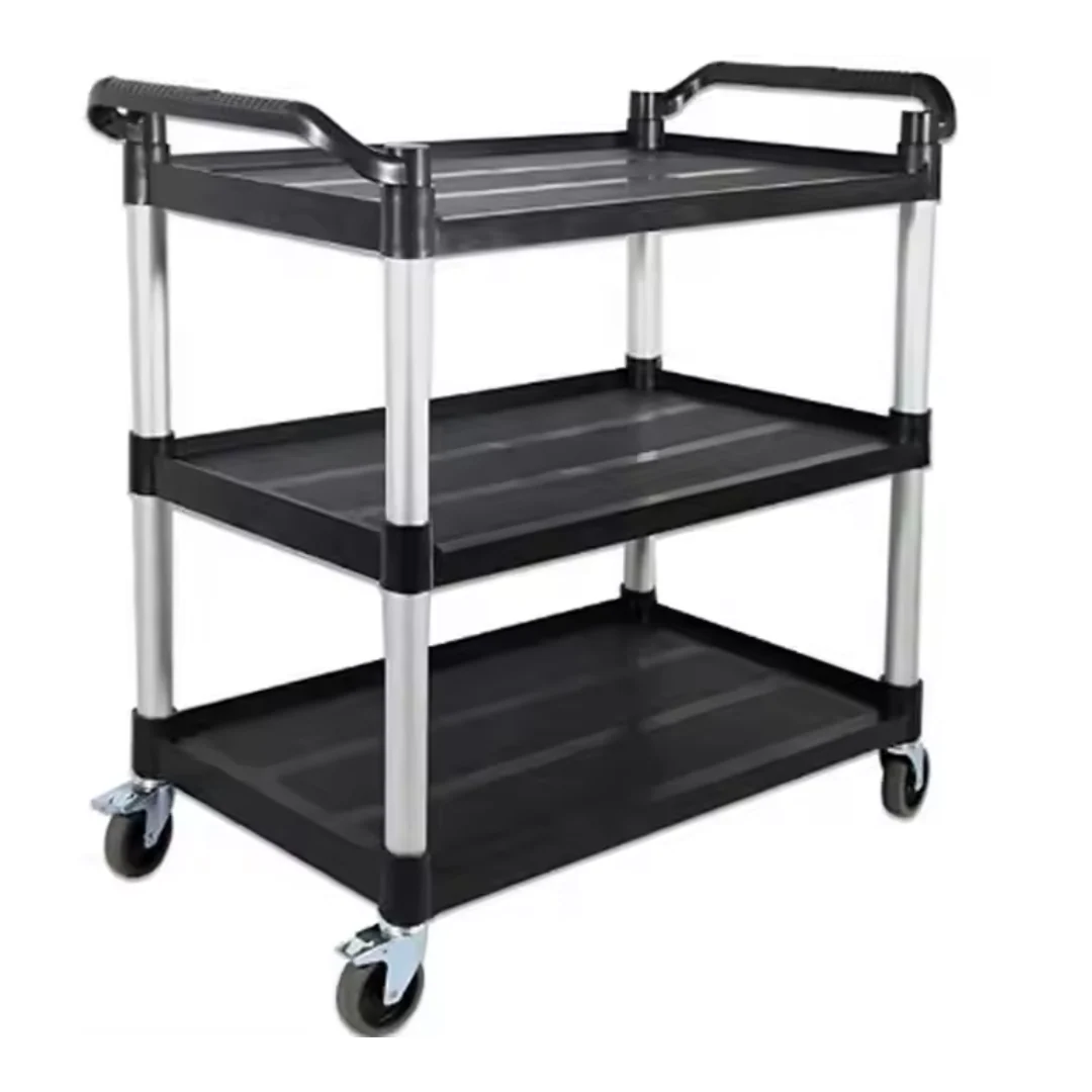 Carrito de Servir de Plástico de 3 Niveles con Frenos Negro HVB805001