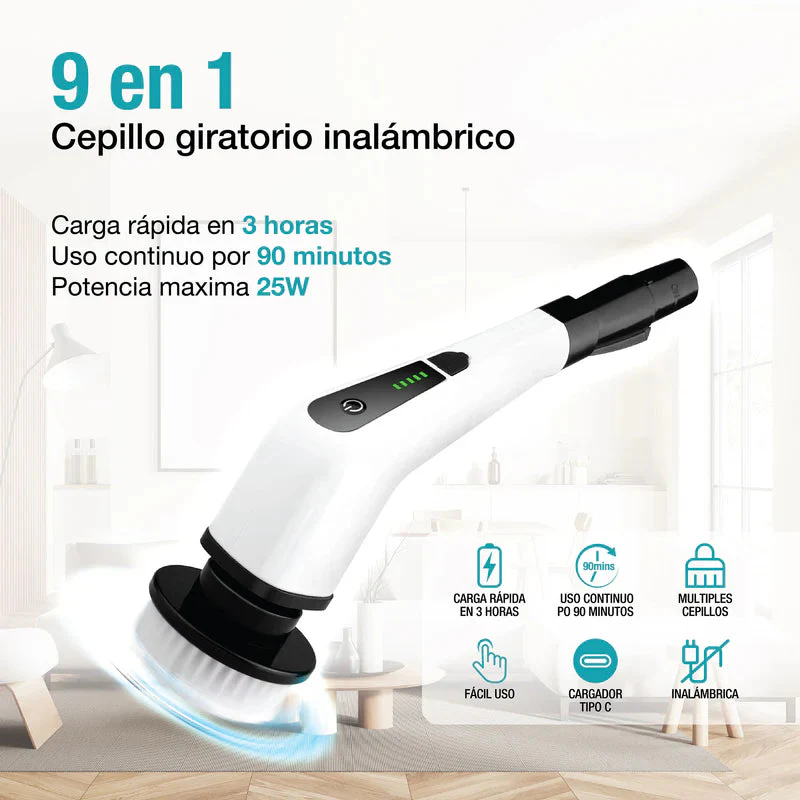Cepillo Giratorio Eléctrico De Limpieza, Multiusos, Con 10 Cabezales Batería De Larga Duración 90 Minutos L394
