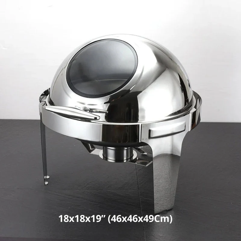 Chafing Dish Redondo De Acero Inoxidable Engrosado Con Tapa Abatible Completa 18X18x19” (46X46x49cm) Con Calentador De Alcohol Para Hoteles, Restaurantes, Buffets, Catering. 6 Litros TU750 - Image 2