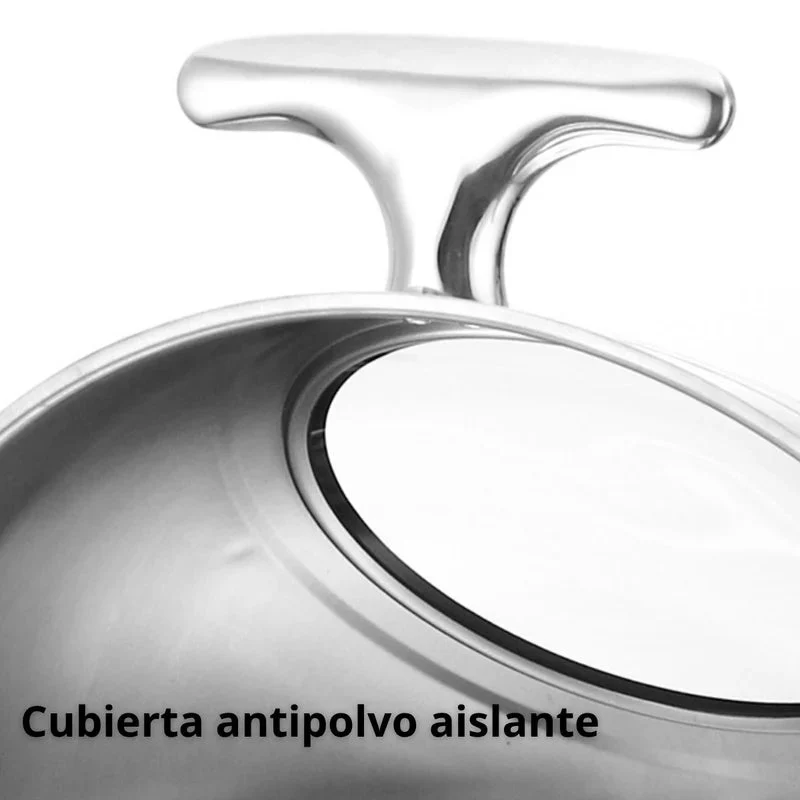 Chafing Dish Redondo De Acero Inoxidable Engrosado Con Tapa Abatible Completa 18X18x19” (46X46x49cm) Con Calentador De Alcohol Para Hoteles, Restaurantes, Buffets, Catering. 6 Litros TU750 - Image 4