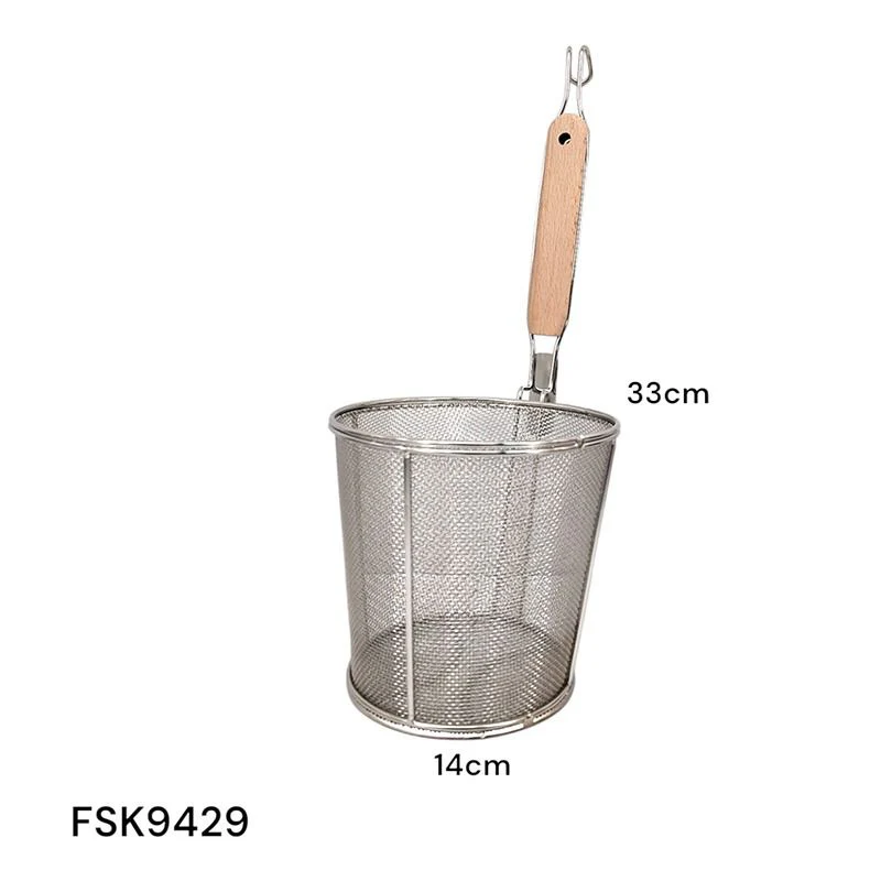 Colador Hondo de Acero Inoxidable con Mango de Madera 14x33cm FSK9429