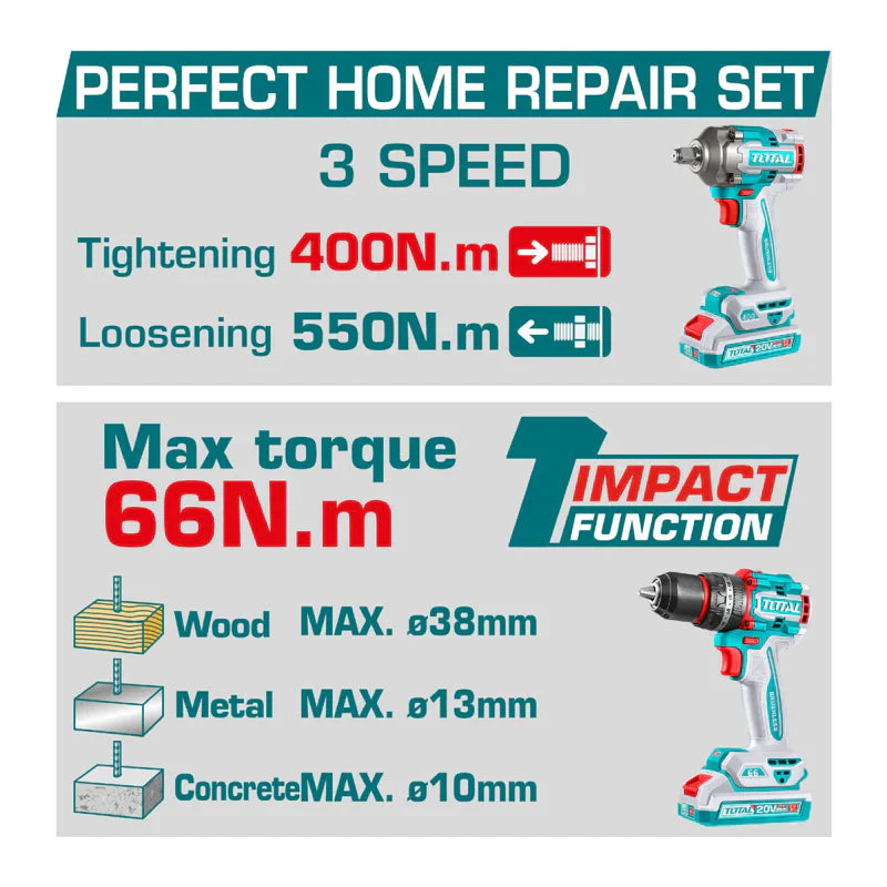 Combo Total 20V Taladro Impacto Y Llave De Impacto 20V Inalámbricas Poderosas Y Potentes Con Batería Y Cargador. COMBOS POCAS UNIDADES UTCKLI20275 - Image 2