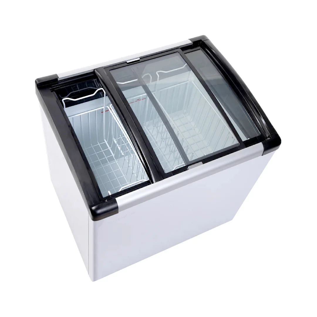 Heladera con Puertas de Vidrio Curvo 6P3/170L 3 Canastas NCHC-170GX Nisato Helado.