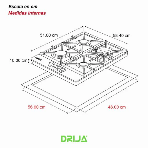 Estufa Empotrable 24" 4 Quemadores Vidrio Templado Toscana 60 PRO Drija - Image 5
