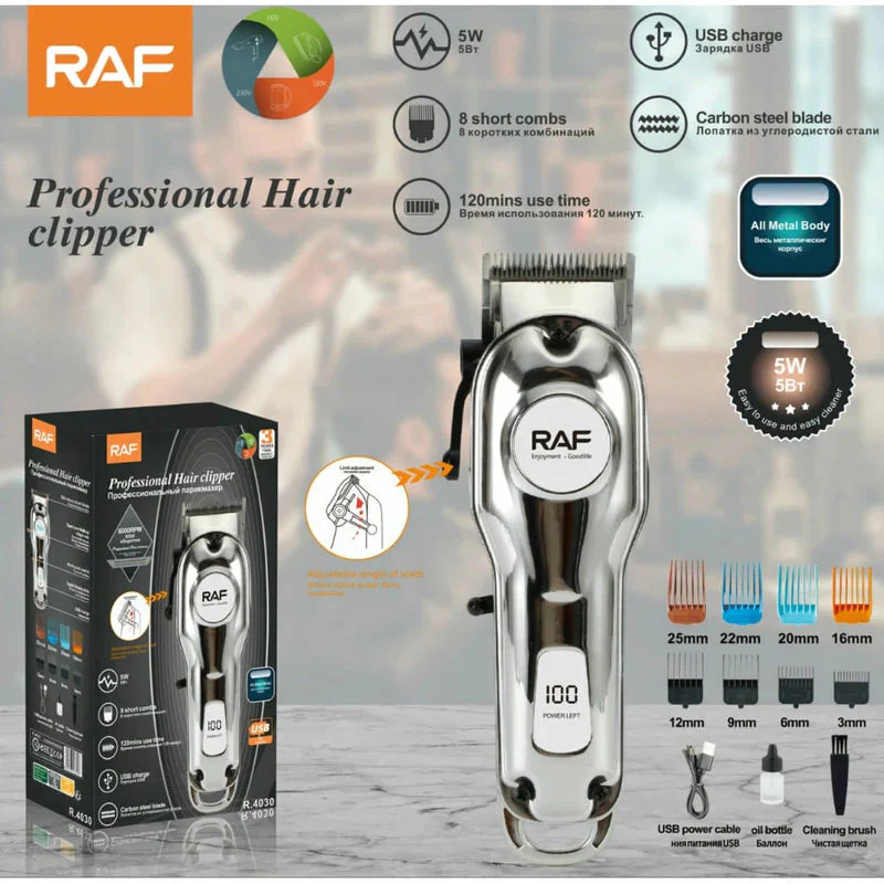 Cortadora De Cabello Eléctrica 5W Diseño Metálico Cable USB Incluye 8 Peines. 110V/60Hz Cortadora Barbero R.4030