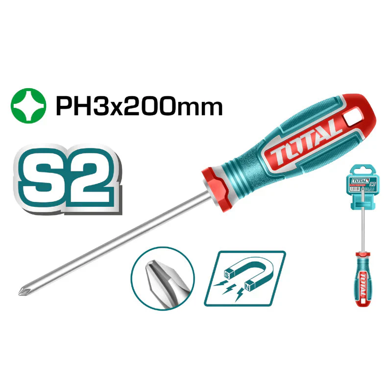 Destornillador Phillips Ph3x200mm Punta Magnética. Mango Suave. Material De La Hoja S2 Total TSDPH3200