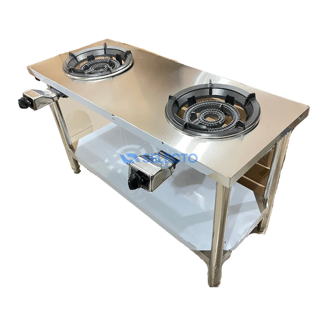 Doble Estufa 31A a Gas con Mesa de Acero Inoxidable de 2 Niveles 80x120x50cm L-200