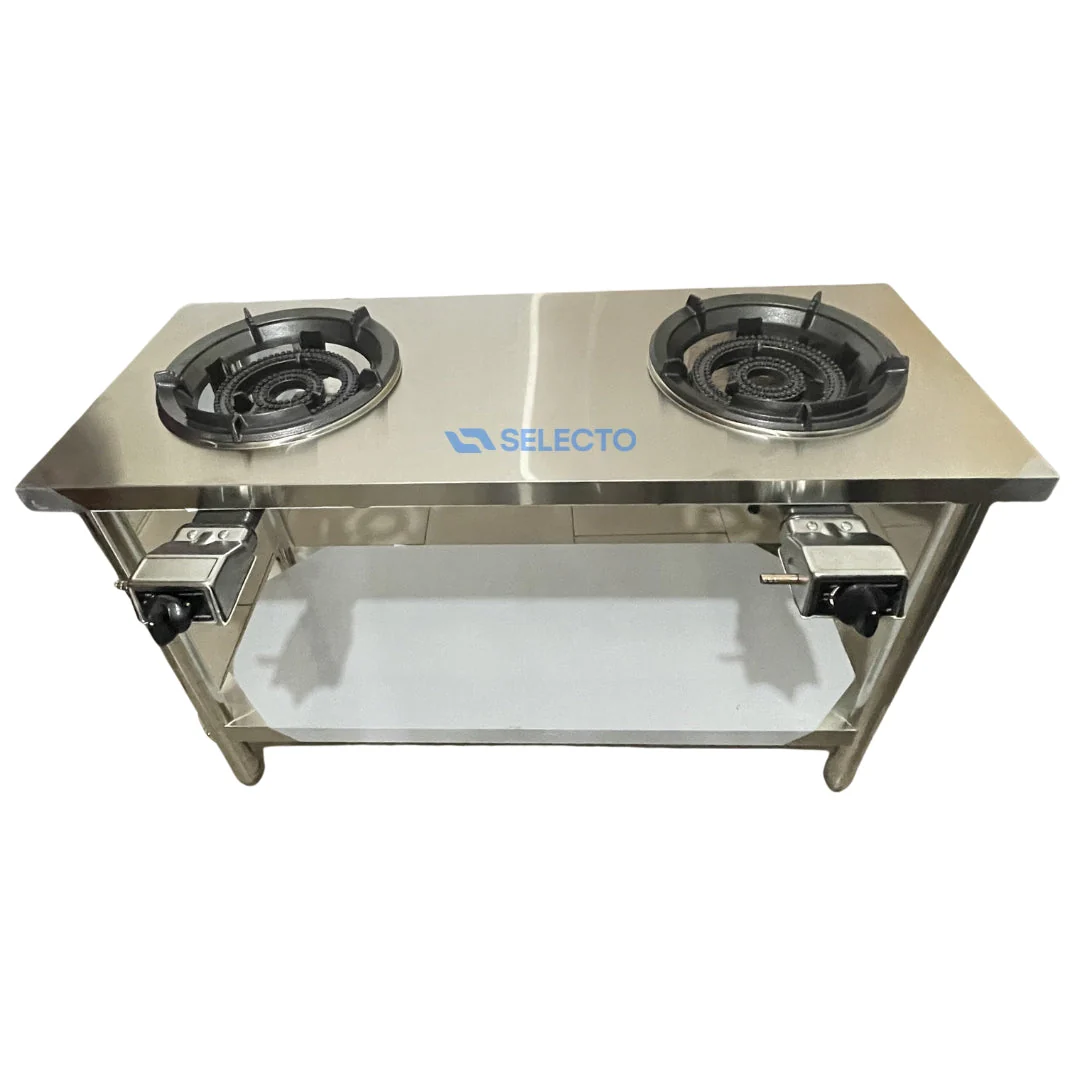 Doble Estufa 31A a Gas con Mesa de Acero Inoxidable de 2 Niveles 80x120x50cm L-200 - Image 2