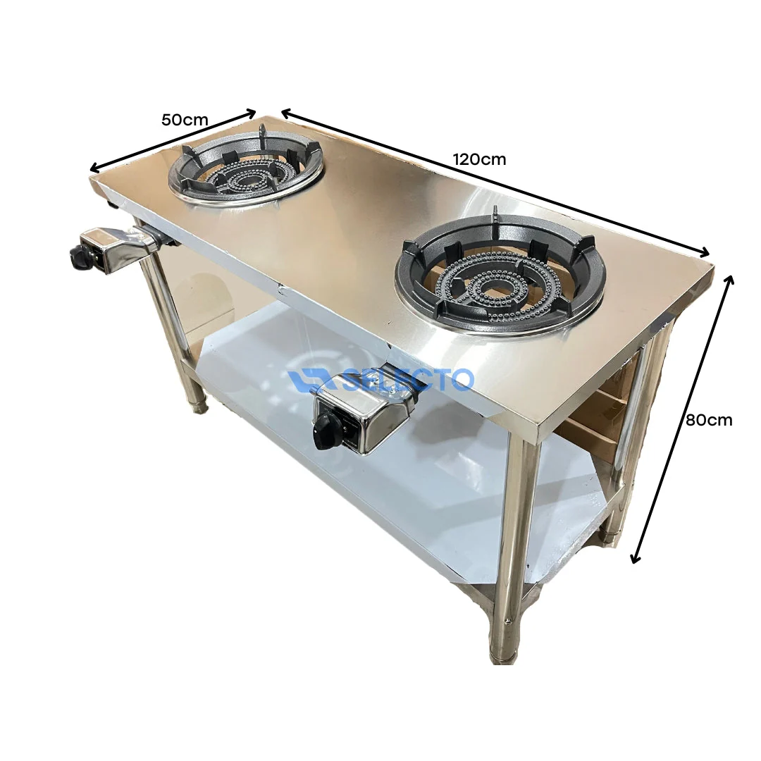 Doble Estufa 31A a Gas con Mesa de Acero Inoxidable de 2 Niveles 80x120x50cm L-200 - Image 3