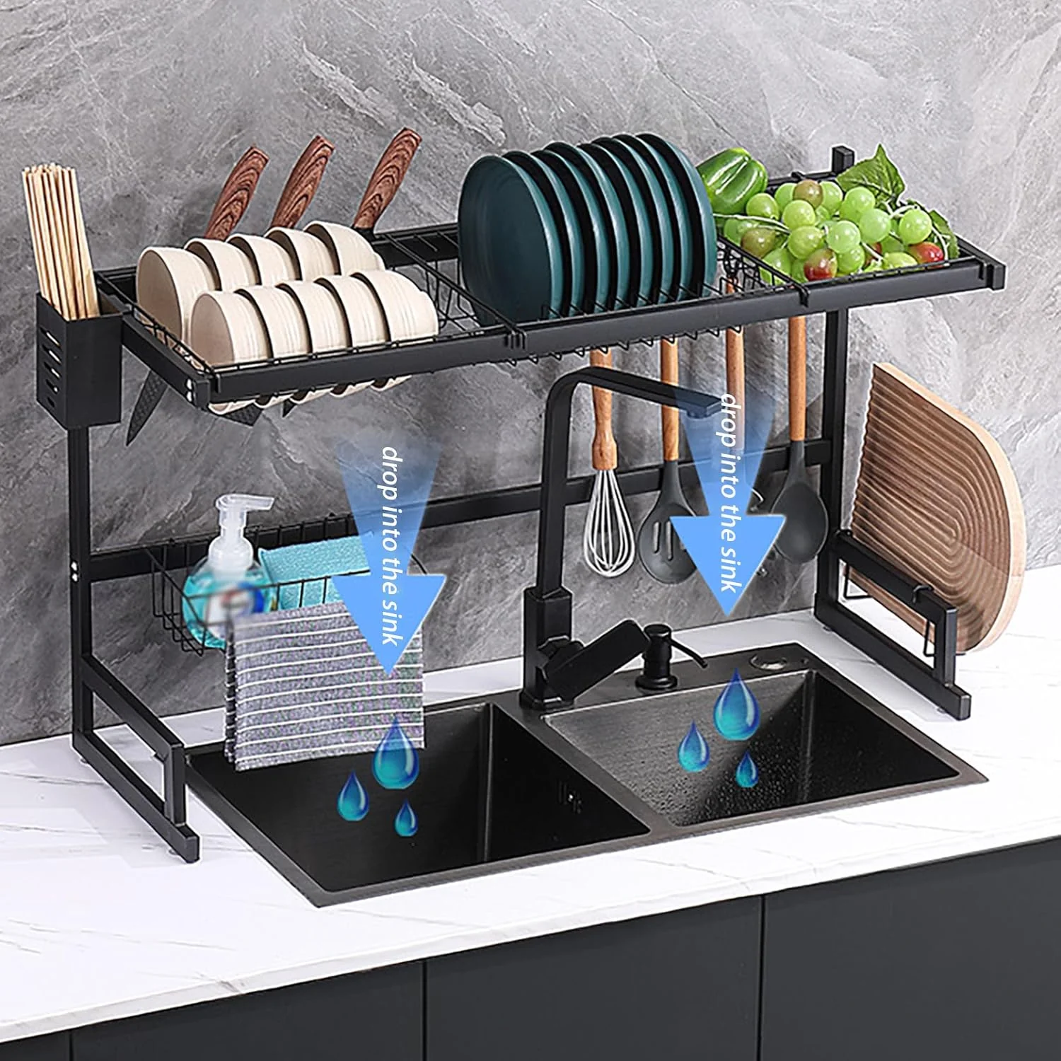 Escurridor de Platos Metal Negro 32x50x84cm KC-30695 - Image 3