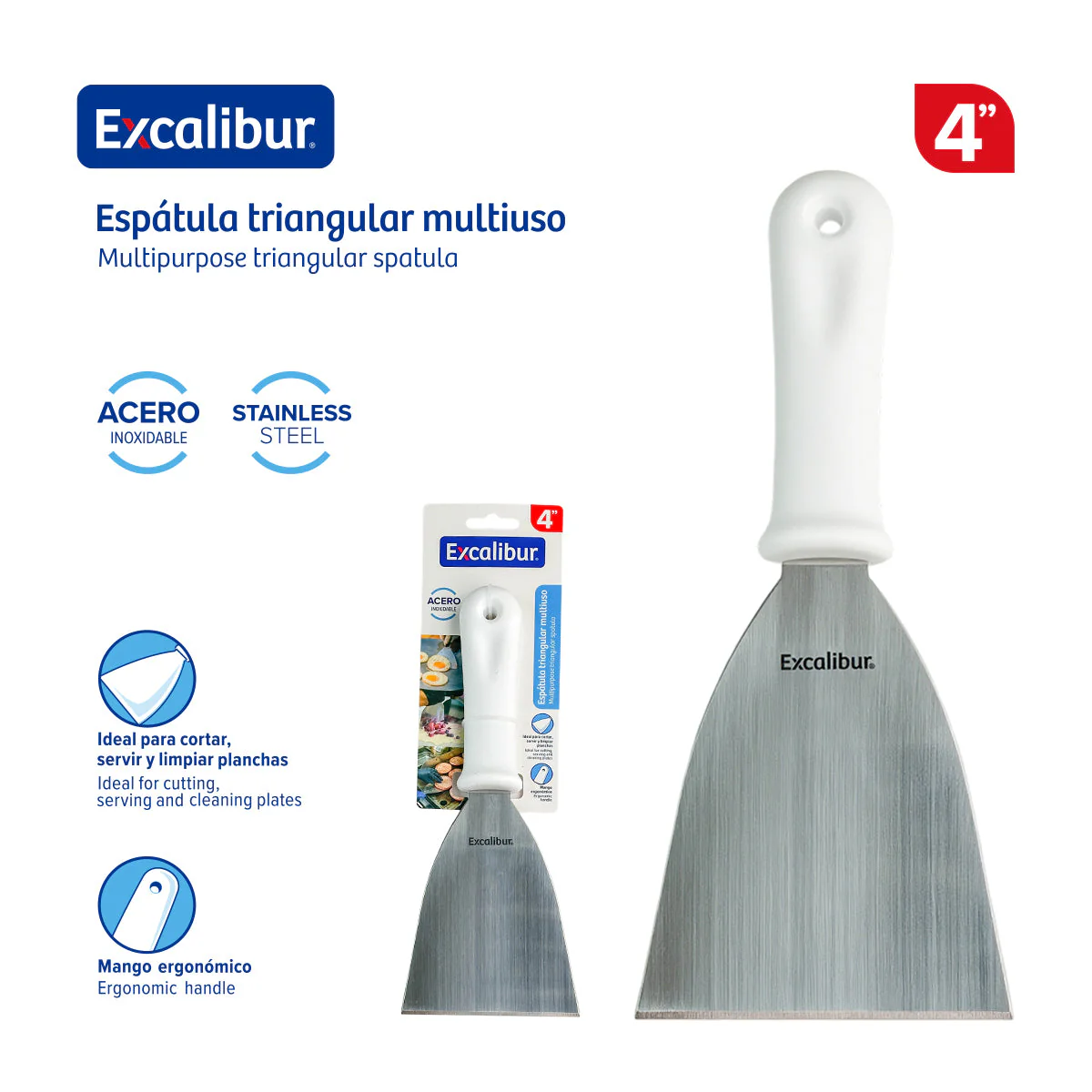Espátula Recta de 4" de Acero Inoxidable Excalibur A151-F7435