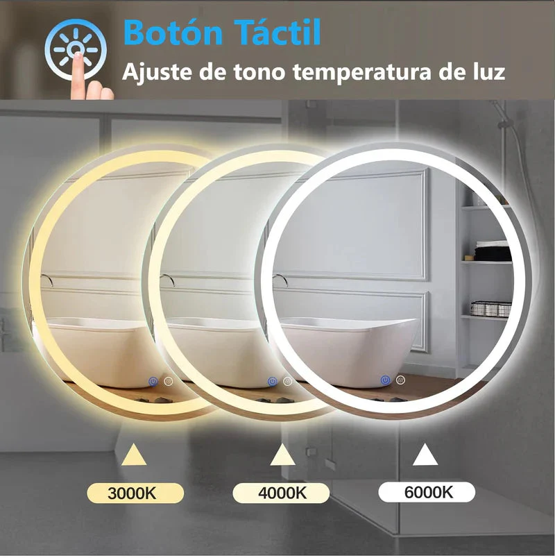 Espejo LED Borde Negro Circular Diámetro 80 Cm Con Luz LED De 3 Tonos Botón Táctil GMIRROR16 - Image 2