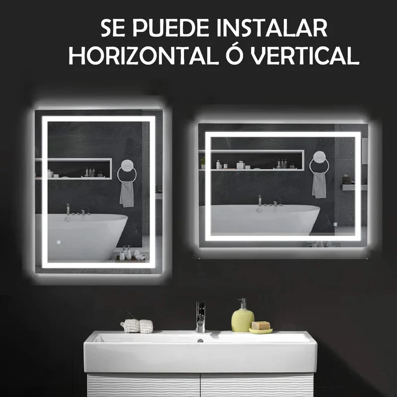 Espejo LED Borde Negro Rectangular 80 Cm X 120 Cm Con Luz LED De 3 Tonos Botón Táctil Funciona Para Instalación Vertical Y Horizontal GMIRROR19 - Image 2