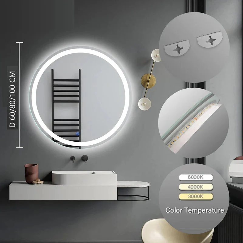Espejo LED Circular Diámetro 60Cm Con Luz LED De 3 Tonos Botón Táctil GMIRROR10 - Image 3