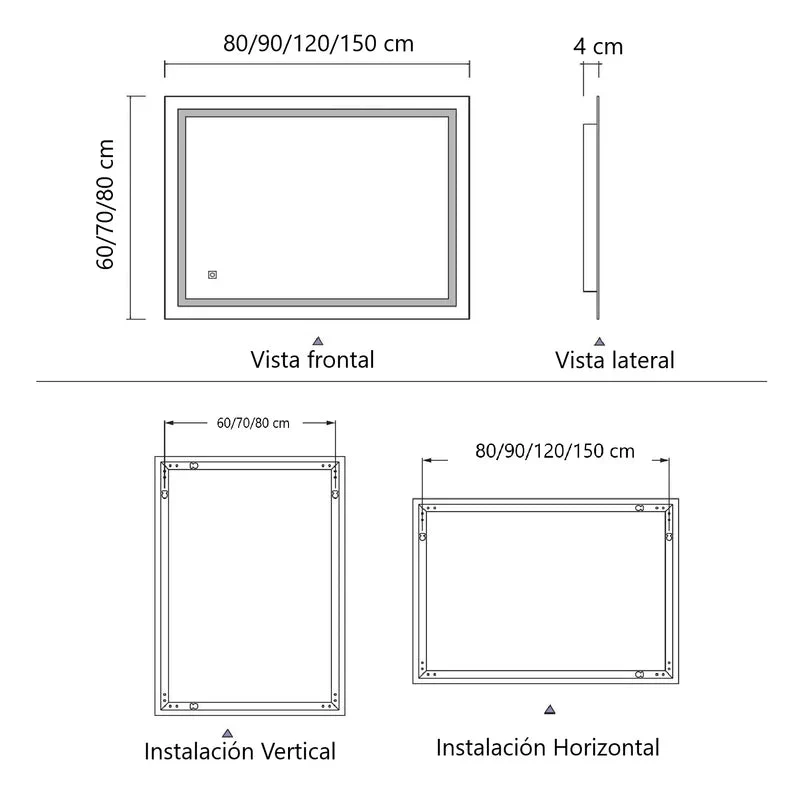 Espejo LED Rectangular 60X80 Cm Con Luz LED De 3 Tonos Botón Táctil Funciona Para Instalación Vertical Y Horizontal GMIRROR06 - Image 5