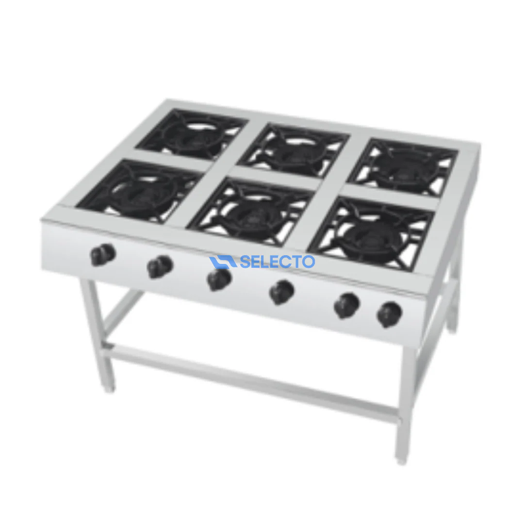Estufa con Patas de Acero Inoxidable de 6 Quemadores a Gas de Hierro Colado AC-6
